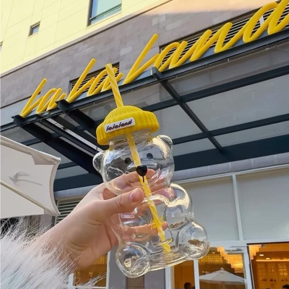 La La Land Clear Bear Glass Cup with Yellow Straw